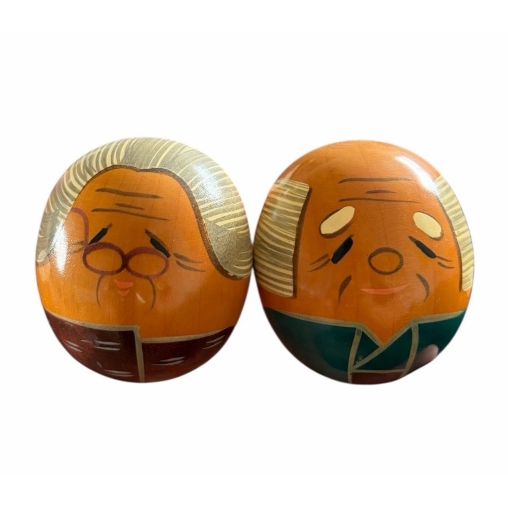 Vintage Kokeshi Dolls Happiness Longevity Elderly Couple GOOD Luck charms 2.5"‎